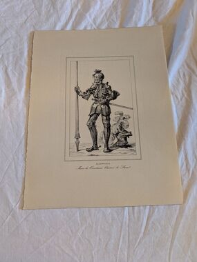 2/40$ Vintage Black and Cream Knight Illustration Print